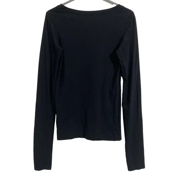 Theory Shirt Women's M Black Long Sleeve Round Neck Tee Black Cotton Blend Basic - Picture 2 of 5